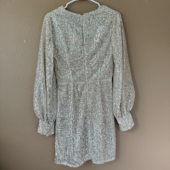 AMEN couture paillettes sequin beaded silver long sleeve mini dress NWT H - Picture 2 of 16